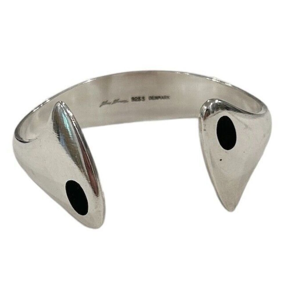 Vintage HANS HANSEN 925S Danish Silver Cuff Black Enameled Bracelet